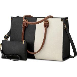 Women's White 15.6 inch vintage vegan leather and high-density Tote Bag